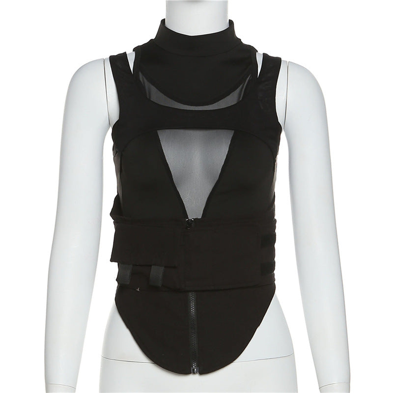 Damen Sportliches Tanktop mit innovativem hochgeschlossenem Design und verstellbaren Riemen EB