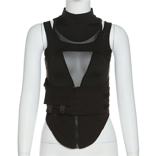 Damen Sportliches Tanktop mit innovativem hochgeschlossenem Design und verstellbaren Riemen EB