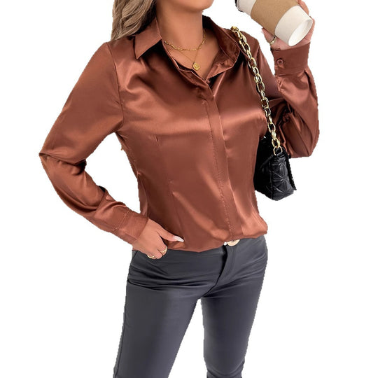 Damen Satin-Bluse mit klassischem Kragen EB
