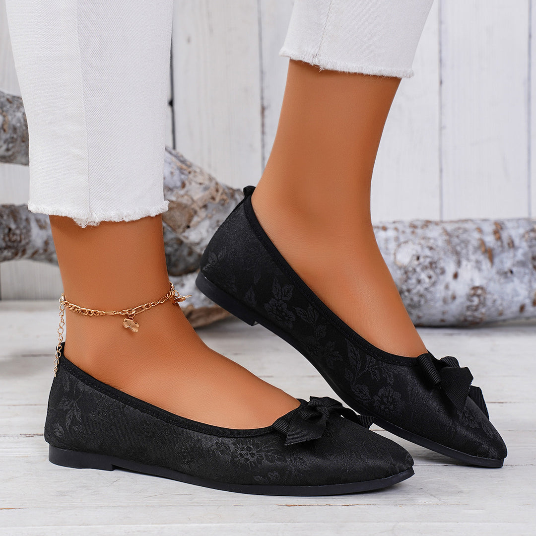 Damen Ballerinas mit floralem Muster und Schleifenverzierung EB