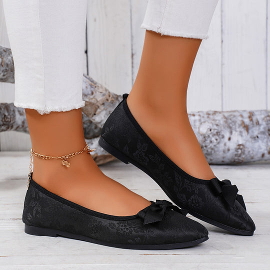 Damen Ballerinas mit floralem Muster und Schleifenverzierung EB