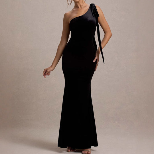 Damen figurbetontes Abendkleid mit asymmetrischem Träger und schickem Saum EB