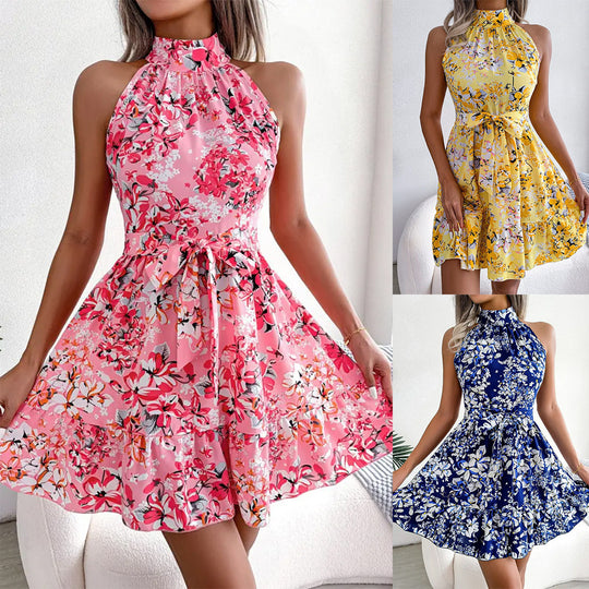 Damen Sommerkleid mit elegantem Stehkragen und verspieltem Blumenmuster EB