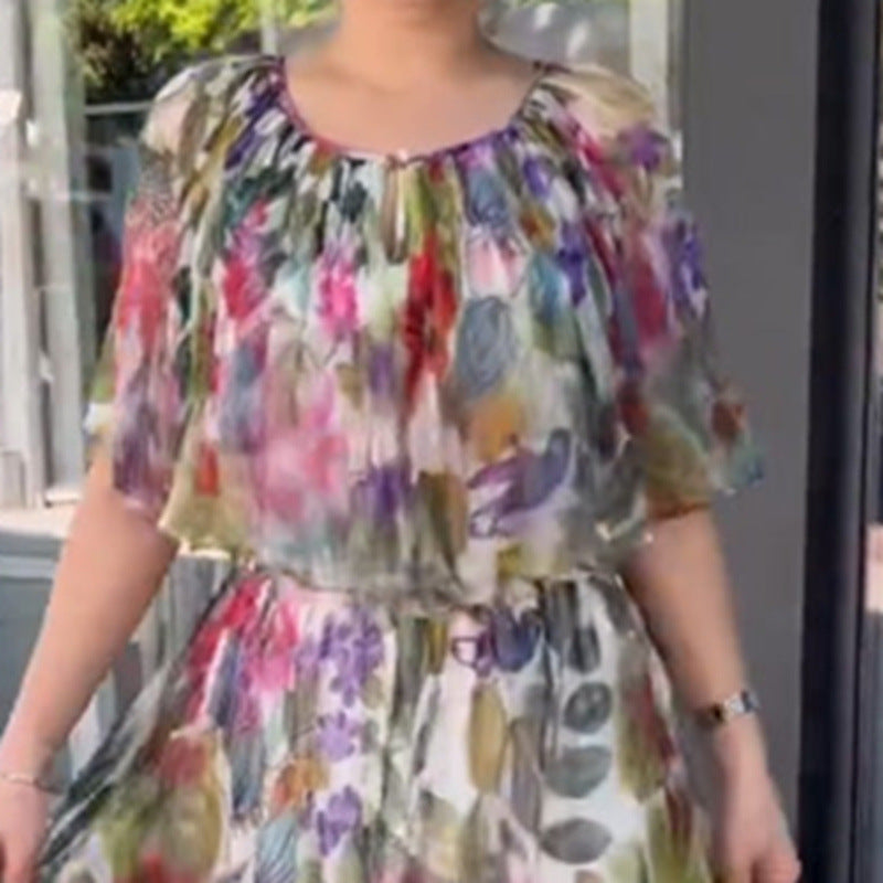 Damen Maxikleid mit transparentem Blütenmuster und elastischer Taille Heidi-Mode
