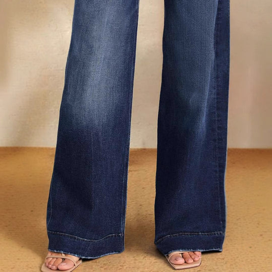 Damen Weit geschnittene Jeans mit modischem Kordelzug und elastischem Bund EB