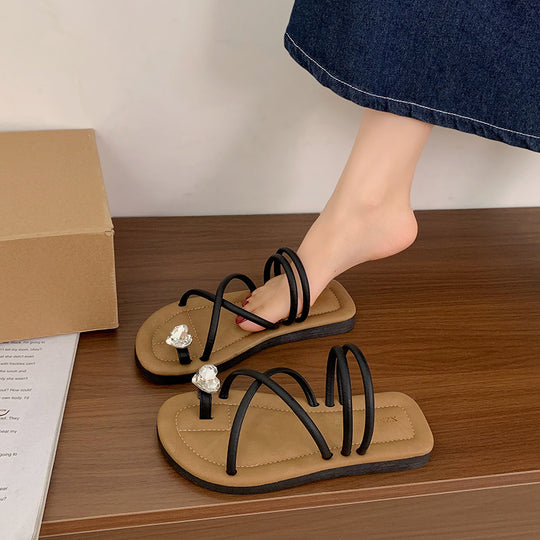 Damen modische Flip-Flops mit elegantem Herzschmuck und komfortablen Riemen EB