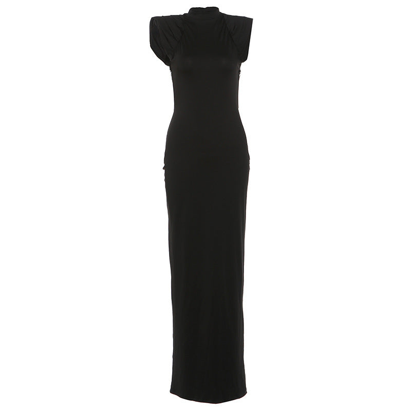 Damen Elegantes Maxikleid mit Schulterpolster und tailliertem Schnitt EB