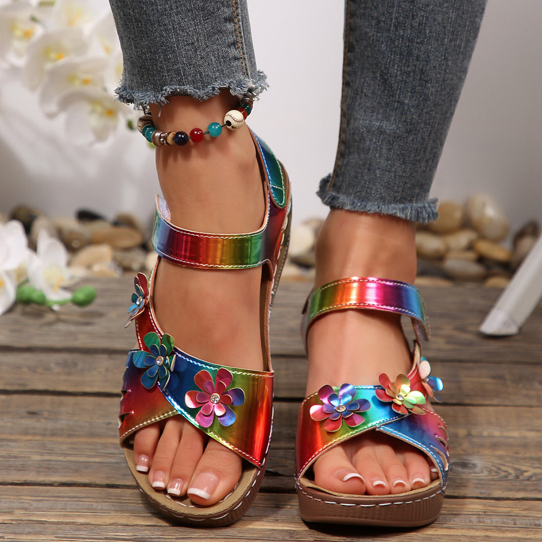 Damen bequeme Sandalen mit buntem Blumendesign EB