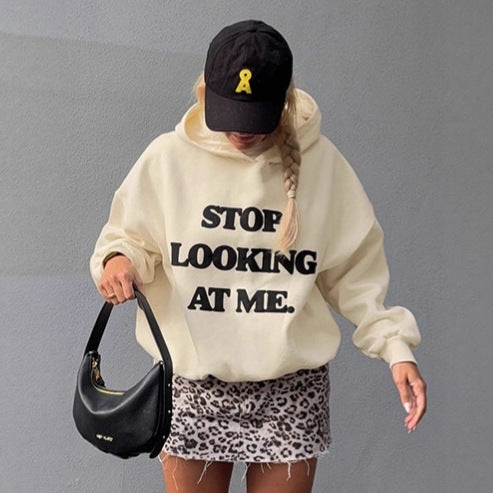 Damen lässiger Kapuzenpullover mit auffälligem Schriftzug EB