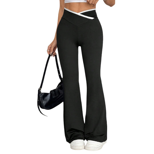 Damen figurbetonte High-Waist-Schlaghose mit V-Bund und formendem Stretchjersey Eichborn Berlin