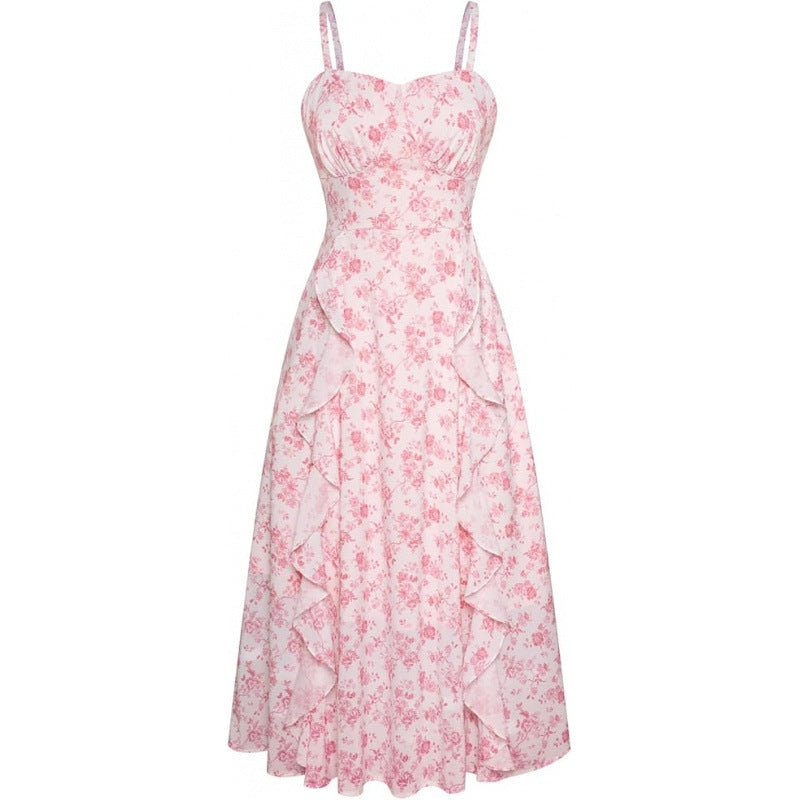 Damen Freizeitmaxikleid mit zarten Rüschendetails und floralem Design EB