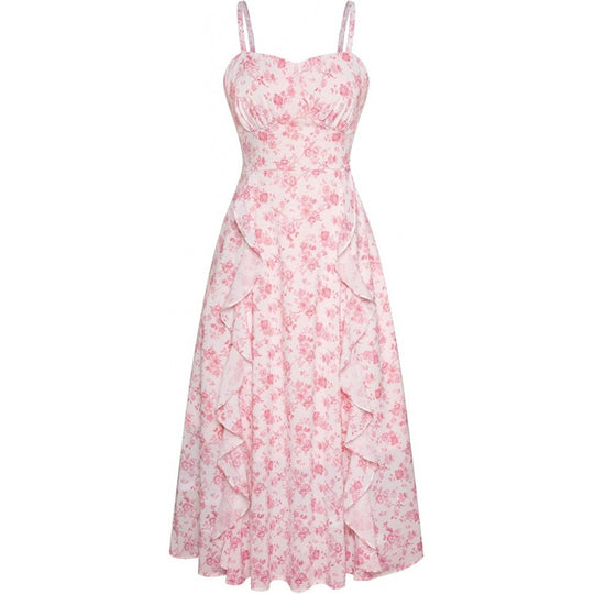 Damen Freizeitmaxikleid mit zarten Rüschendetails und floralem Design EB