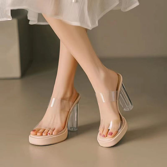 Damen Transparente High Heels mit klarem Absatz und eleganten Riemen EB