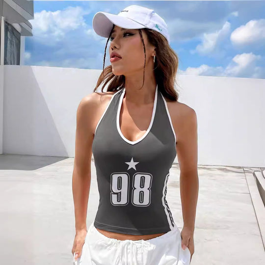 Damen Sportliches Tanktop mit V-Ausschnitt und auffälligem Print EB