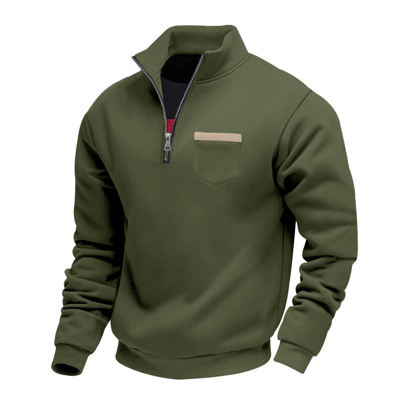 Herren nan Sweatshirt mit halbem Reißverschluss Stehkragen und Brusttasche EB