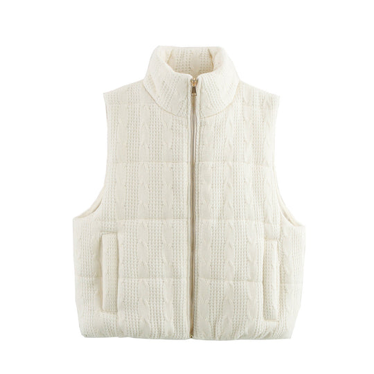 Damen gesteppte Weste mit hochwertigem Strickmuster und praktischen Taschen EB