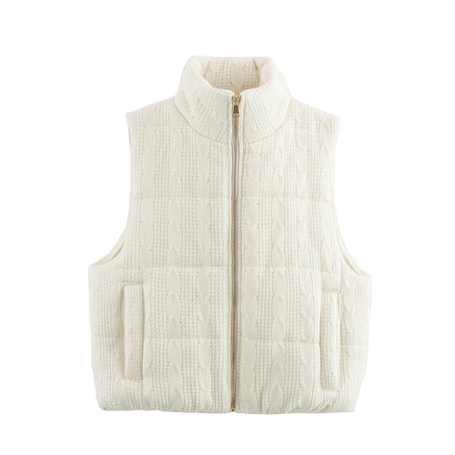 Damen gesteppte Weste mit hochwertigem Strickmuster und praktischen Taschen EB