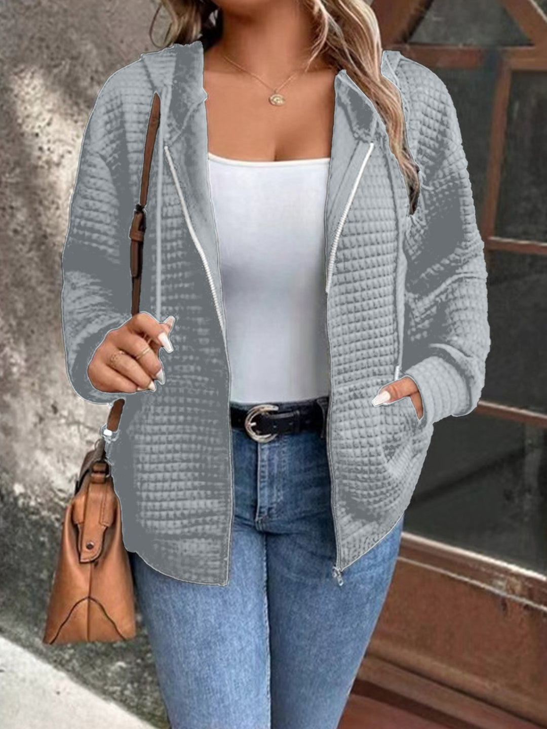 Damen Gefütterte Zip-Jacke mit Kängurutasche EB