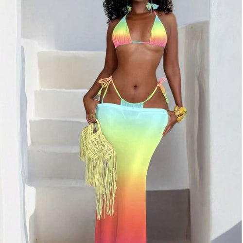 Damen Bikiniset mit modischen Schnürdetails und luftiger Maxikleid-Überwurf EB