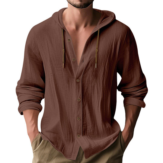 Herren nan leichtes Kapuzenhemdjacke aus Leinenoptik mit durchgehender Knopfleiste EB