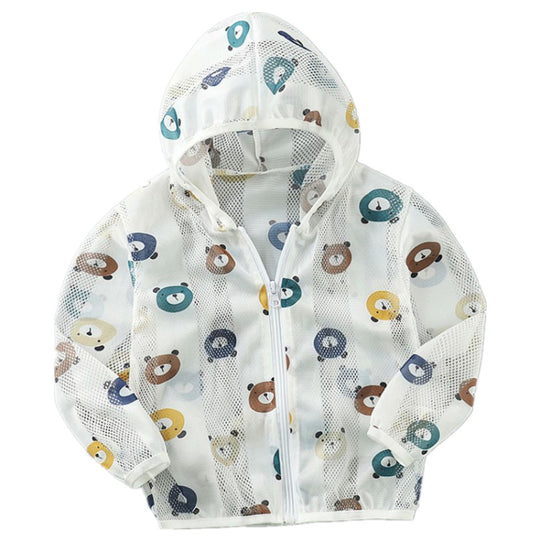 Unisex nan leichte kapuzen mesh sonnenschutzjacke mit süßem bärendruck EB