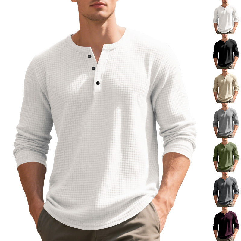 Herren Langarm-Hemd mit Druckknöpfen und strukturiertem Design EB