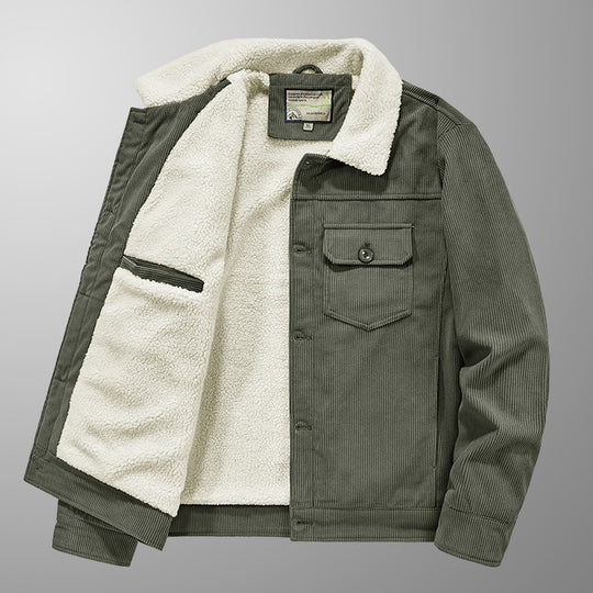 Herren Feincord‑Truckerjacke mit durchgehendem Sherpa‑Innenfutter und aufgesetzter Klappentasche EB