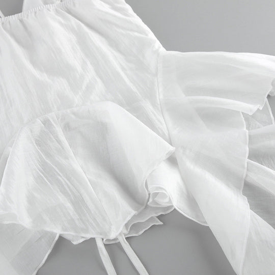 Damen ärmelloses Strandkleid mit Schnürung und schwingendem Saum EB