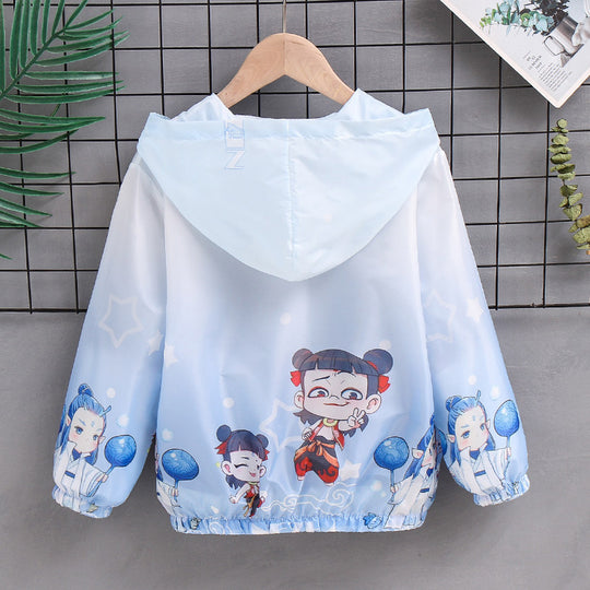 Unisex nan leichte Kinderregenjacke mit Kapuze und Cartoonmotiv wasserabweisend winddicht R&B