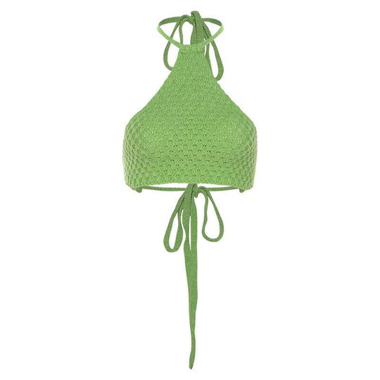 Damen gehäkeltes Crop-Bikini-Top mit verstellbaren Bindebändern EB