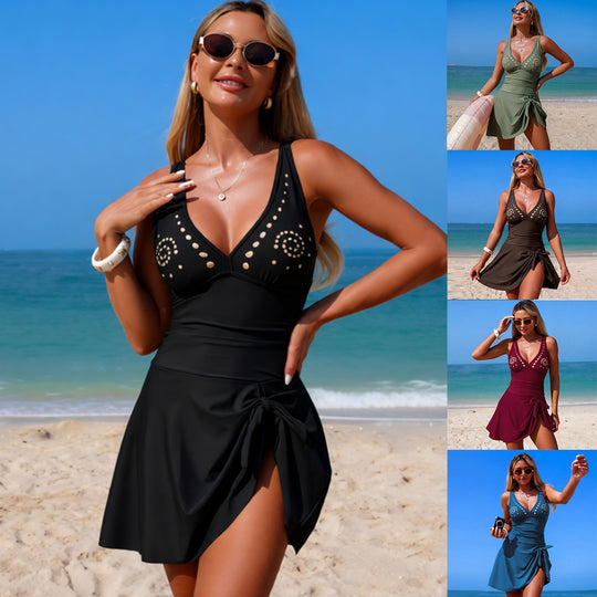 Damen Badeanzug mit stylishen Cut-Outs und seitlichem Wickeldetail EB