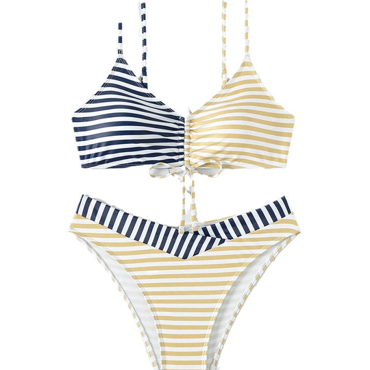 Damen Triangel-Bikini mit raffiniertem Knoten und modischem Streifenmuster EB