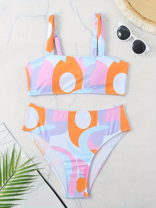 Damen Bikini-Set mit modischem grafischen Design und breiten Trägern EB