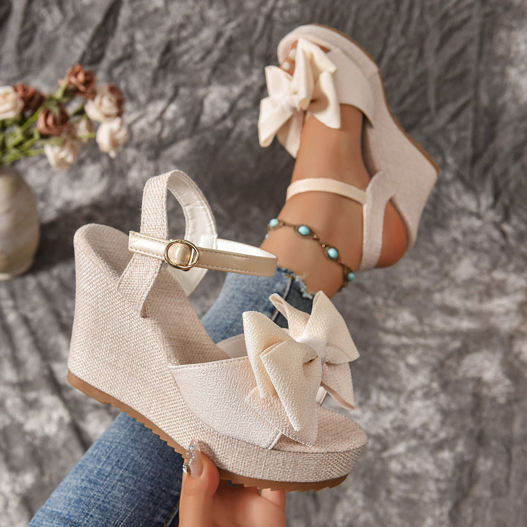 Damen Wedge-Sandalen mit dekorativem Schleifen-Detail EB