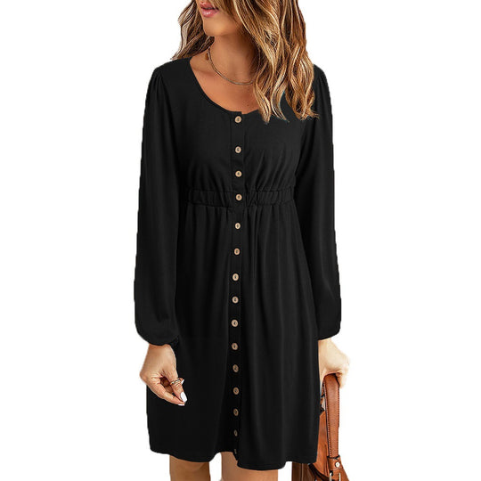 Damen Sommerliches Knopfkleid mit tailliertem Schnitt und langen Ärmeln EB