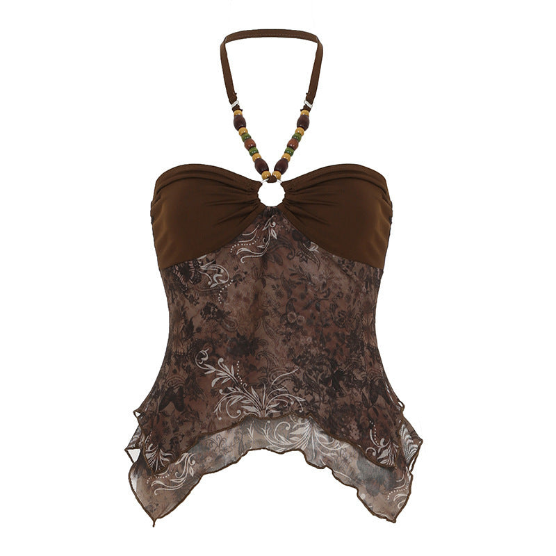 Damen Bandeau-Oberteil mit floralen Akzenten und dekorativem Halter EB