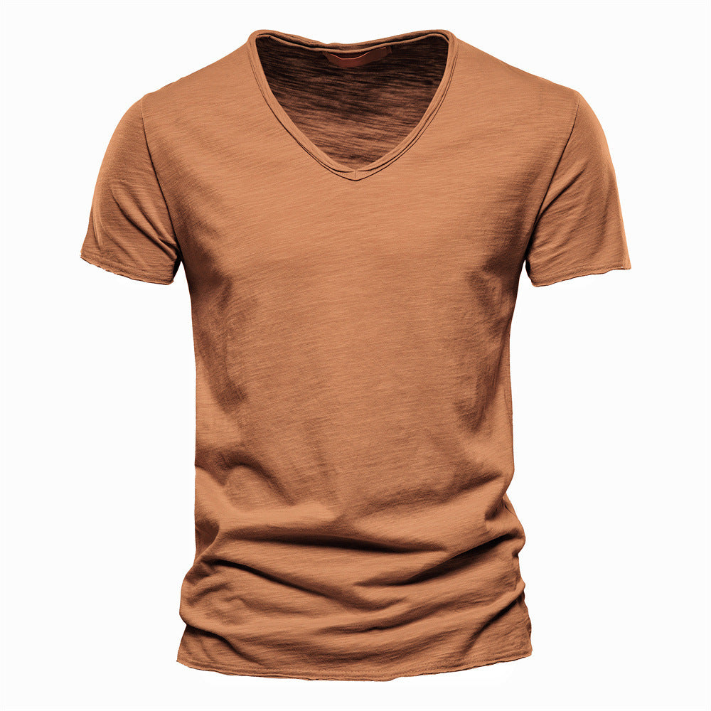 Herren nan leichtes Baumwolljersey Kurzarmshirt mit V-Ausschnitt und schmaler Passform EB