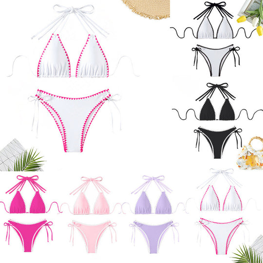 Damen Triangel-Bikini mit verspielten Kontrastnähten EB