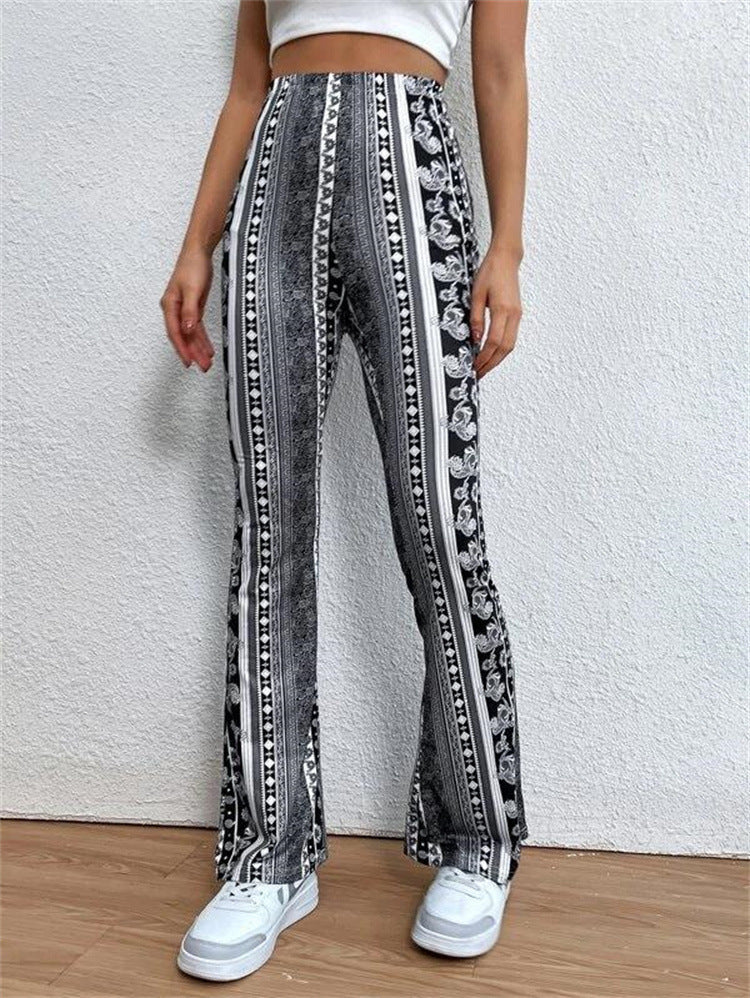 Damen nan ausgestellte Floral-Print Schlaghose mit hoher Taille EB