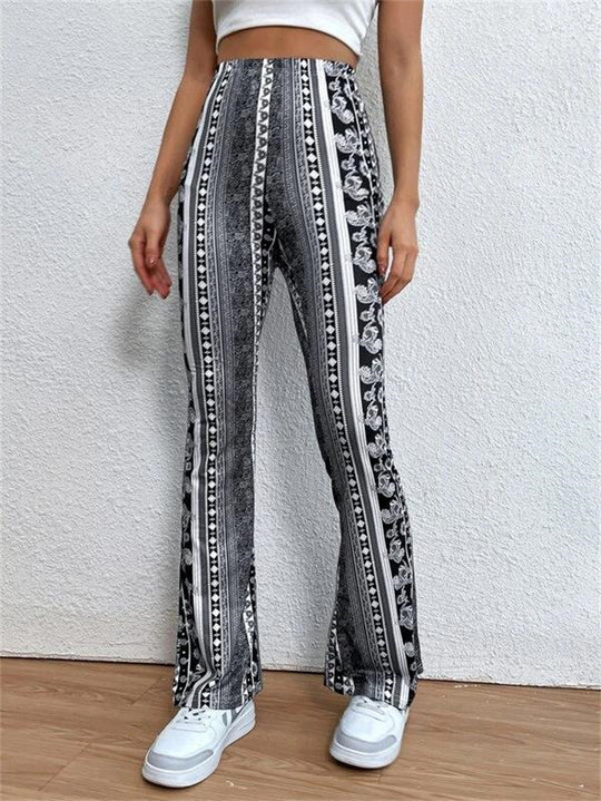 Damen nan ausgestellte Floral-Print Schlaghose mit hoher Taille EB