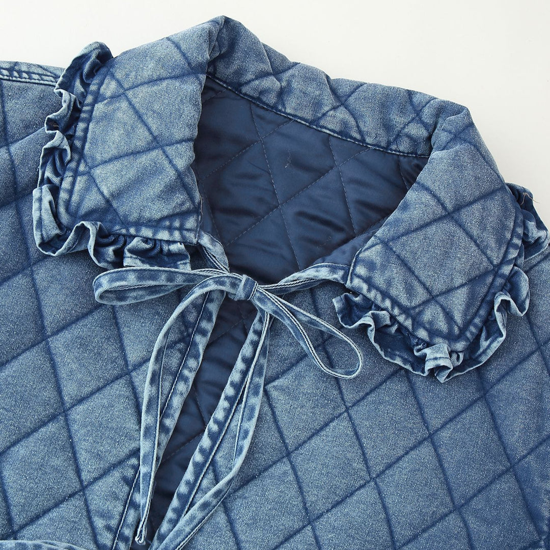 Damen gesteppte Utility-Jacke mit elegantem Kragen und Rüschendetails EB