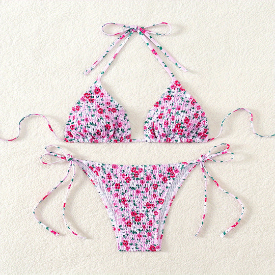 Damen Triangel-Bikini-Set mit verspielter Raffung und hübschem Blumenmuster EB