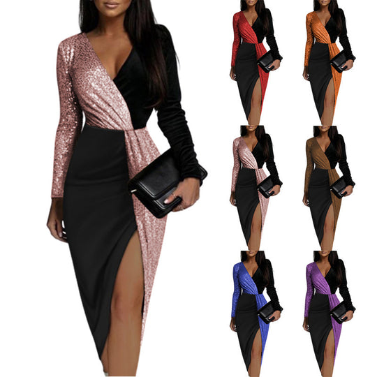 Damen Bodycon Abendkleid mit glitzerndem Detail und tiefem V-Ausschnitt EB