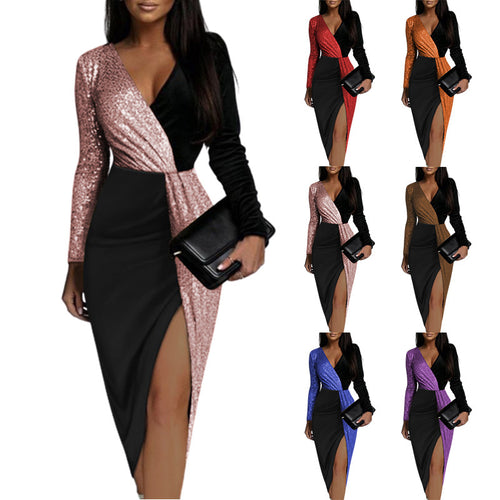 Damen Bodycon Abendkleid mit glitzerndem Detail und tiefem V-Ausschnitt EB