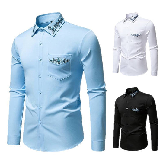 Herren Elegantes Hemd mit floralem Design und dezentem Stehkragen EB