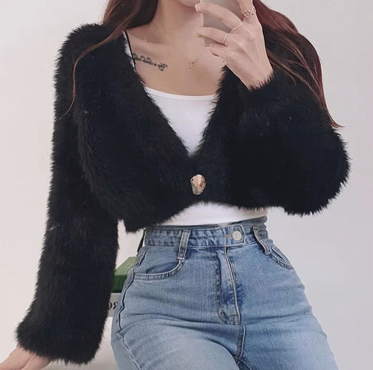 Damen kuschelige Bolerojacke im modischen und flauschigen Design EB
