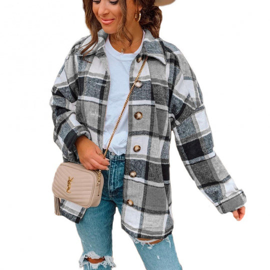 Damen Karierte Flanelljacke EB