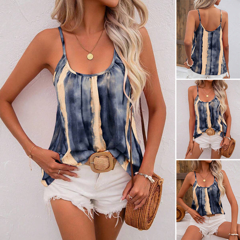Damen Tanktop mit modischem Batikdesign und verführerischem U-Boot-Ausschnitt Heidi-Mode
