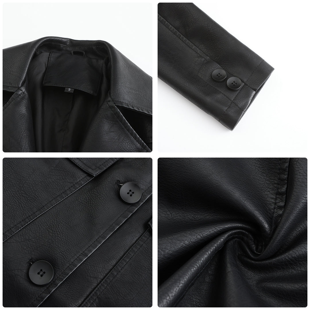 Damen modischer Kunstlederblazer mit praktischen Taschen EB