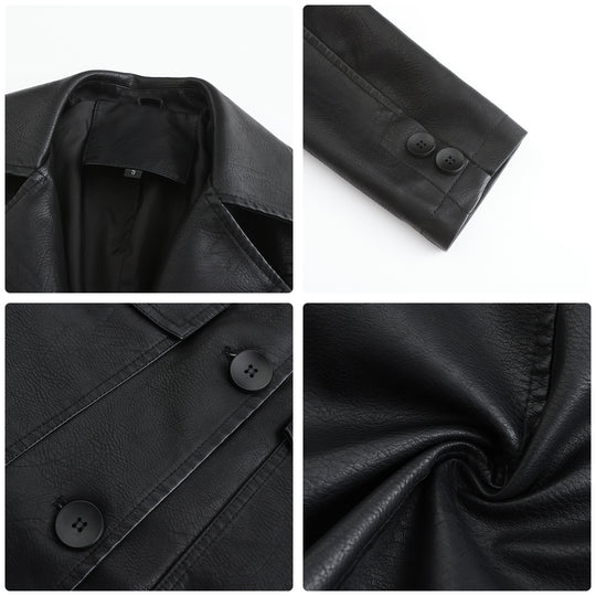 Damen modischer Kunstlederblazer mit praktischen Taschen EB